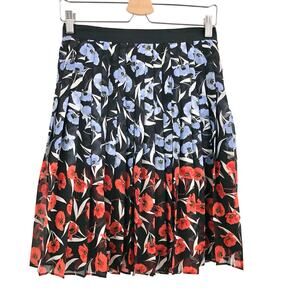 NWT Ann Taylor Skirt Blue Red Floral Accordion Pleated Size 2 Petite